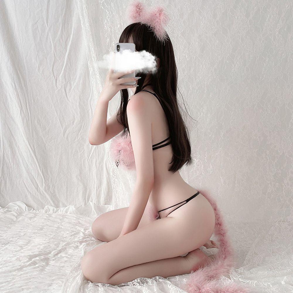 Món Đồ Lót Hóa Trang Tai Mèo Phối Dây Ba Điểm Gợi Cảm Cho Nữ