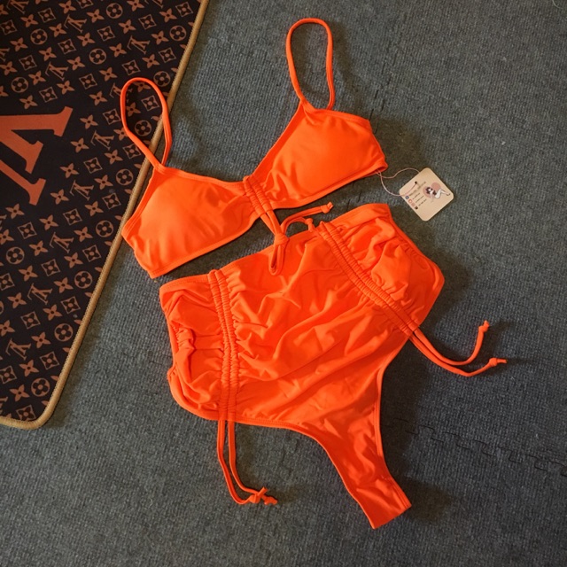 [BKN401] &lt;ÂU&gt; SET BIKINI ĐEN/CAM NEON QUẦN THONG/LỌT KHE (CẠP CAO)