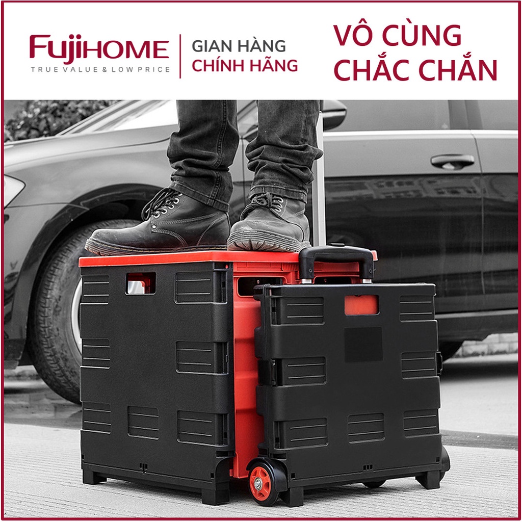 Xe kéo hàng hình vali gấp gọn 2 bánh Nhật Bản Nhập Khẩu Fujihome, xe đẩy hàng xếp gọn đi chợ mini đa năng siêu thị, ô tô