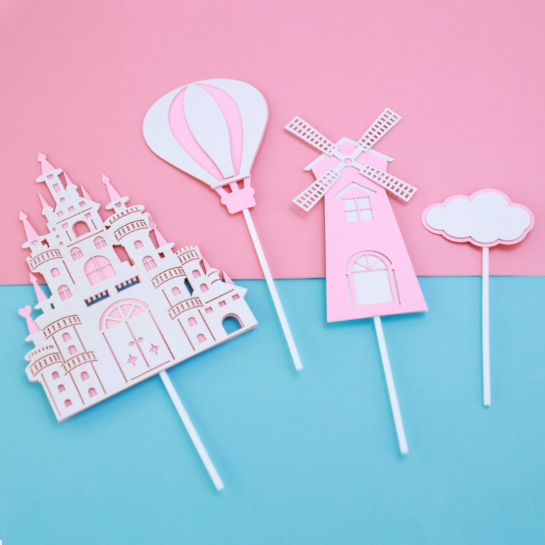 topper cắm bánh sinh nhật  [FREESHIP] set cắm lâu đài khinh khí cầu
