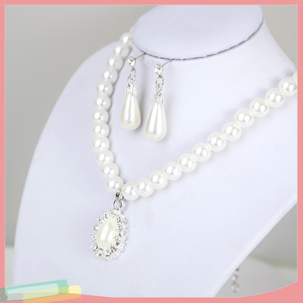 Bộ Vòng cổ + Đôi Khuyên Tai Đính Ngọc Trai Giả Thiết Kế Hình Giọt Nước Độc Đáo Cho Nữ