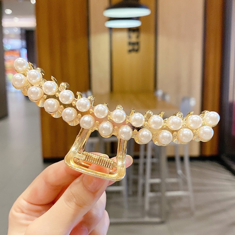 Kẹp Tóc Hình Nơ Đính Đá Và Ngọc Trai Giả Cỡ Lớn Cho Nữ