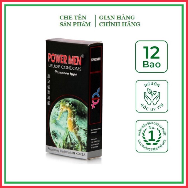 Bao Cao Su Cá Ngựa POWERMEN LONG SHOCK - Gân Gai Kéo Dài Thời Gian Quan Hệ- Chính Hãng Hàn Quốc- Hộp 12 Cái