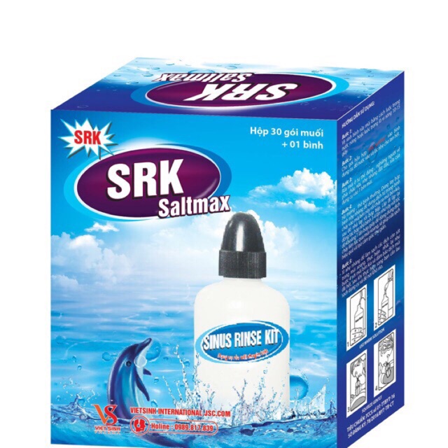 Bình rửa mũi SRK SALTMAX (Hộp 30 gói muối rửa mũi x 2,145g + chai nhựa 240ml)