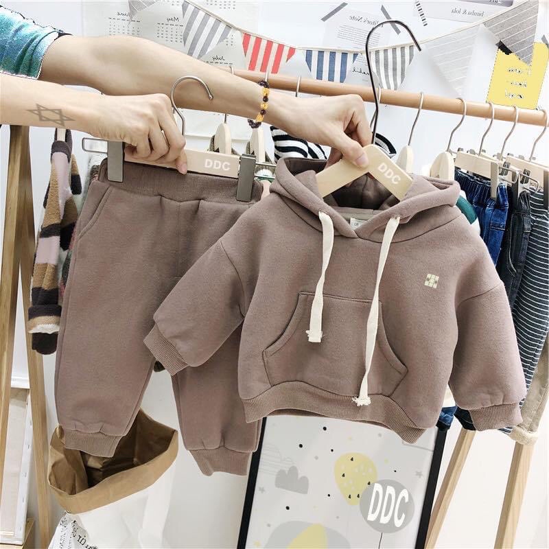 Sét Nỉ Bông Thu Đông Cho Bé, Phong Cách Hoodie, Màu[Nâu, Kem, Đen], Chất Nỉ Cao Cấp, Size Từ 8-25Kg