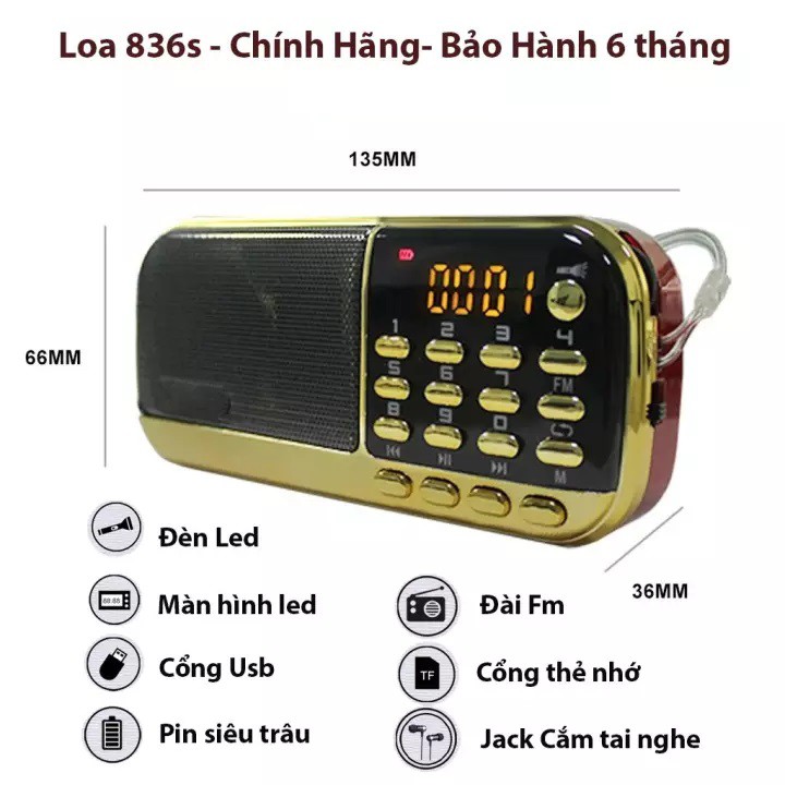 Loa Craven CR-836s, máy nghe nhạc, kinh phật, đài FM, học tiếng anh hỗ trợ kết nối thẻ nhớ, USB