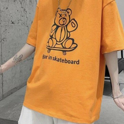 Áo Thun Tay Lỡ phản quang Bear In Skateboard Phản Quang 7 Màu Đa Sắc
