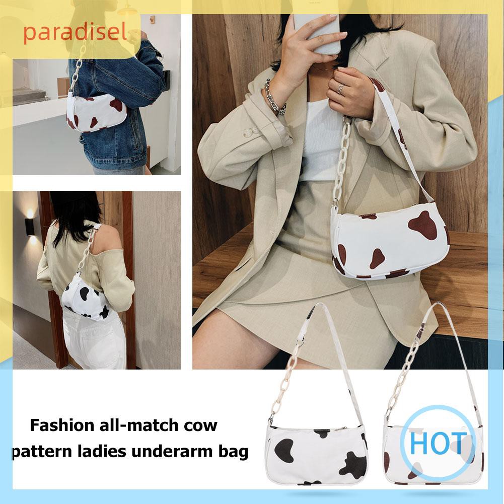 Túi Xách Đeo Vai Kẹp Dưới Cánh Tay Da PU In Họa Tiết Bò Sữa Thời Trang Dành Cho Bạn Nữ
