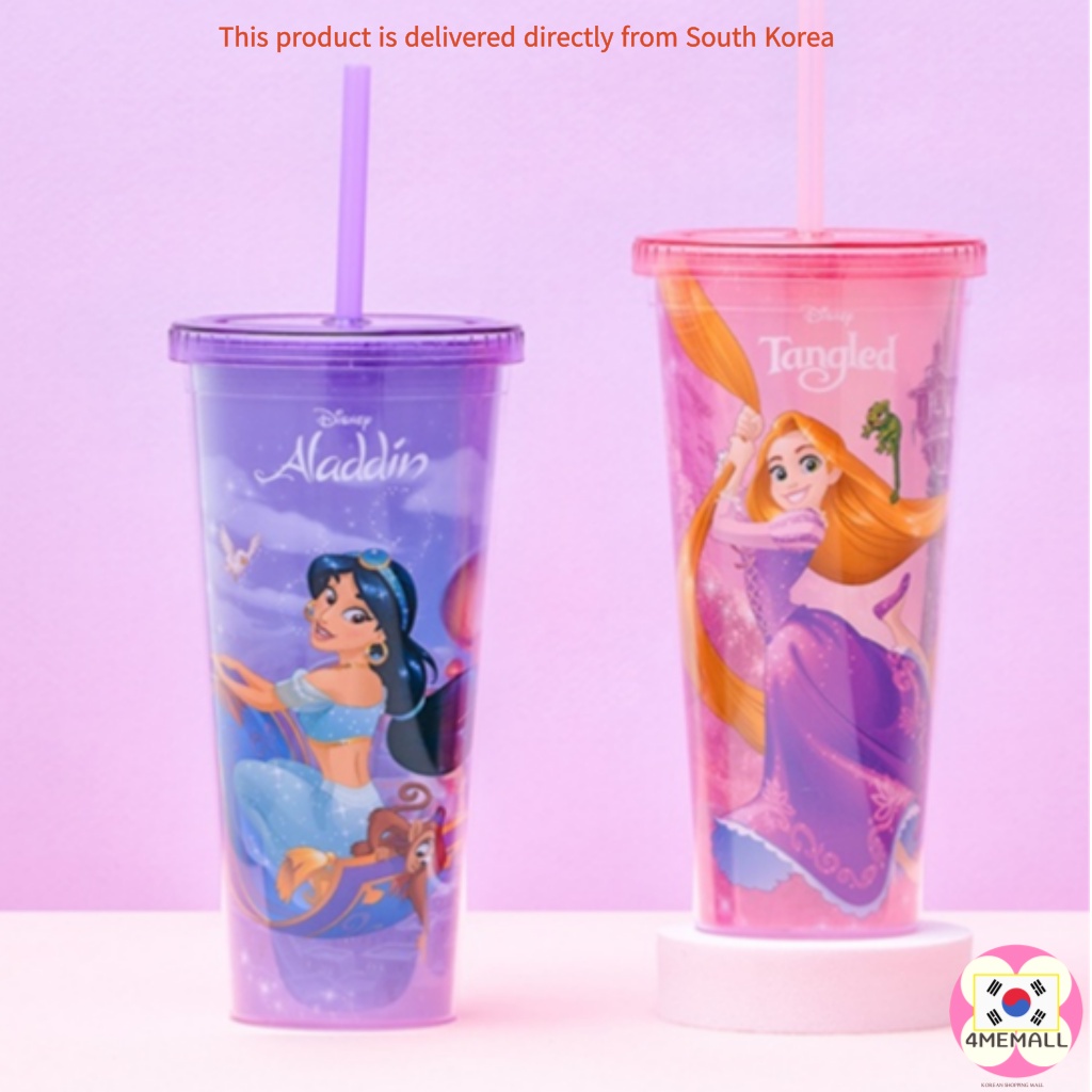 DAISO Bình nước có ống hút dung tích 650ml in hình công chúa Disney