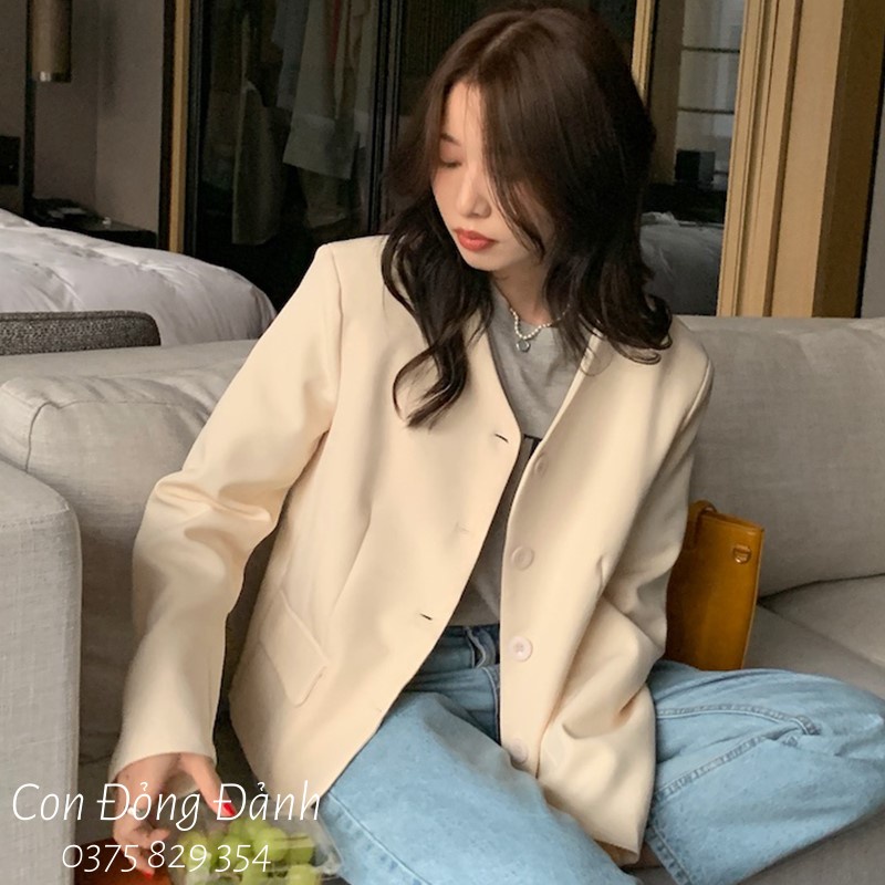 (Mã FL giảm 20k) (AO017 ảnh thật) Áo vest blazer nữ không cổ dài tay Hàn Quốc | BigBuy360 - bigbuy360.vn