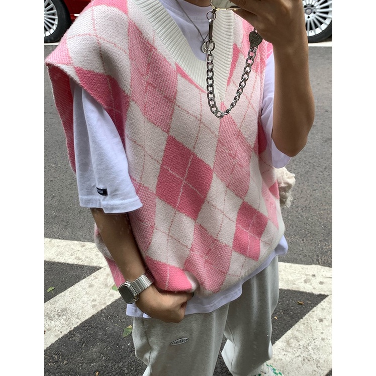 Áo len không tay cổ chữ V họa tiết sọc caro thời trang cho nữ
 | BigBuy360 - bigbuy360.vn