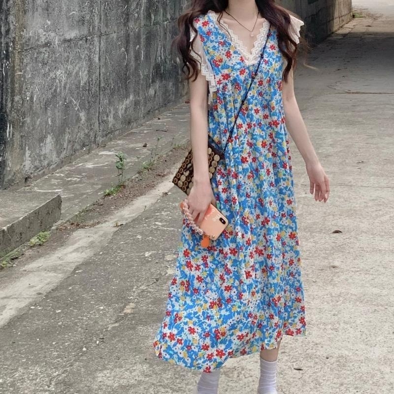 Đầm voan hoa không tay cổ chữ V thời trang nữ tính