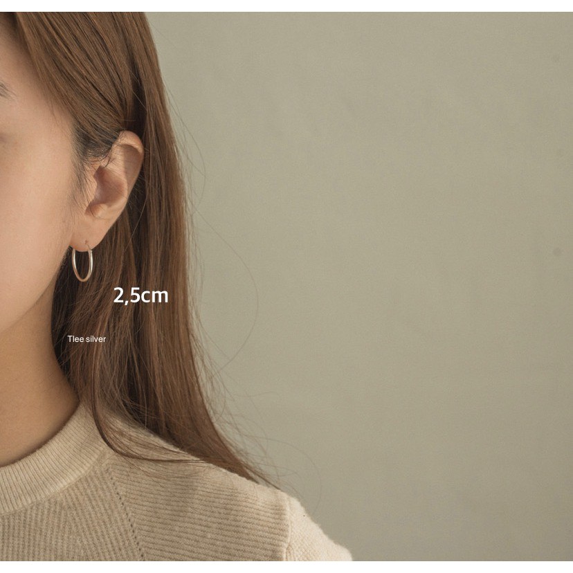 Khuyên tai bạc nữ TLEE tròn trơn bản to nhiều size cá tính TleeJewelry B0296
