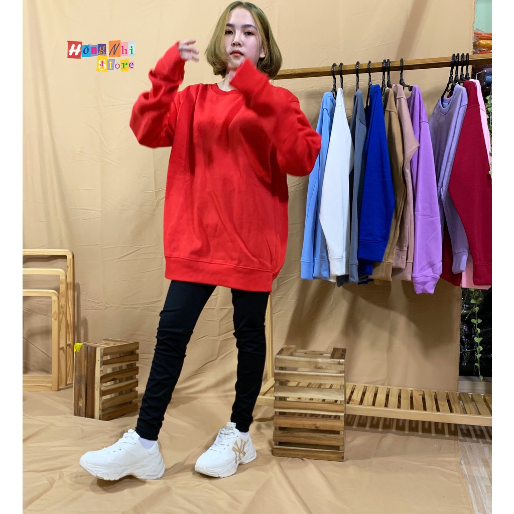 Áo Sweater Trơn Ulzzang Unisex Màu Đỏ Chất Nỉ Bông Cao Cấp Dáng Rộng Nam Nữ - MM