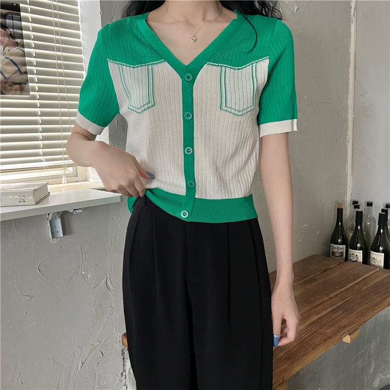 Áo thun ZHELIHANGFEI tay ngắn cổ bẻ phối túi giả đơn giản thời trang