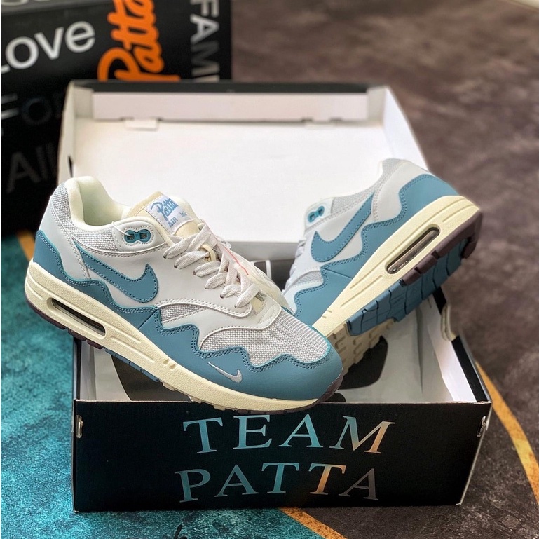 Giày Nike patta X air max 1 noise aqua 11 S.Cấp 3 màu Full Phụ kiện.