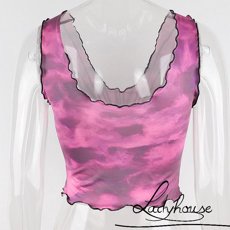 Áo tank top cổ chữ U ôm dáng in họa tiết trái tim gợi cảm cho nữ