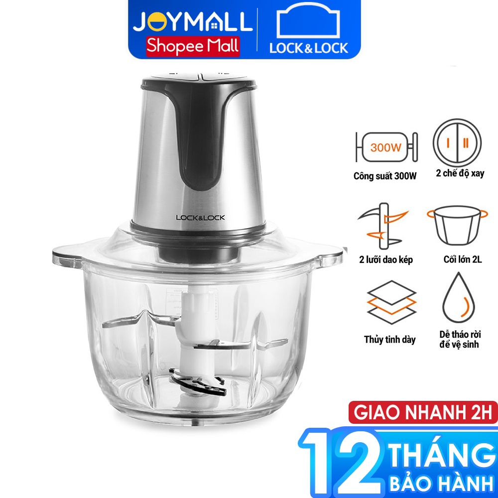 Máy xay thịt Lock&amp;Lock EJM171 2 lít - Hàng chính hãng, 4 lưỡi dao, cối thủy tinh cao cấp, 2 cấp độ xay - JoyMall