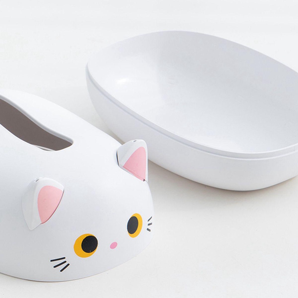 Hộp Đựng Khăn Giấy Màu Ngà Hình Mèo Dễ Thương