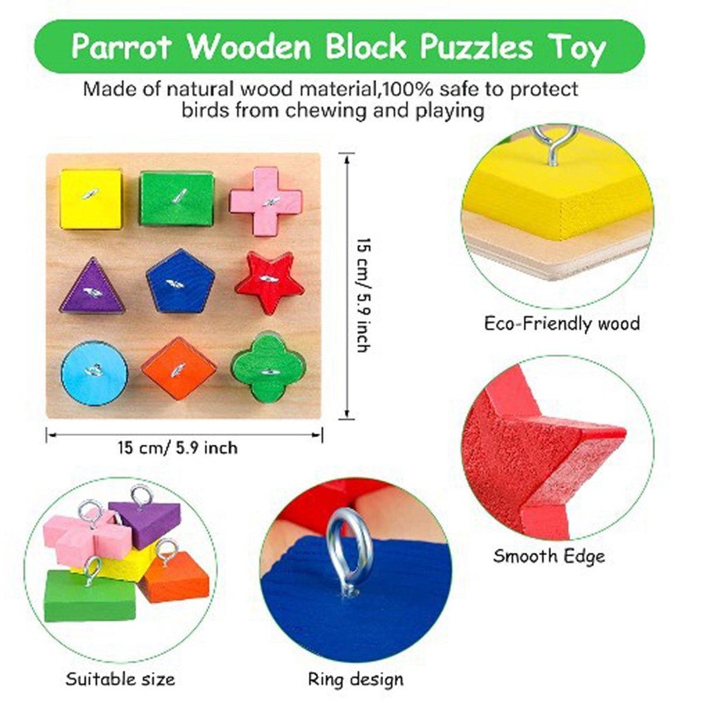 Đồ Chơi Khối Gỗ Nhiều Màu Phát Triển IQ Cho Chim Cảnh