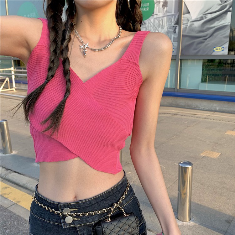 Áo croptop ZHELIHANGFEI hai dây cổ V thời trang cá tính dành cho nữ