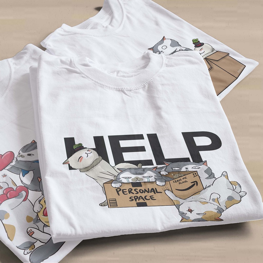 Áo thun Cotton Trắng Mèo Floofler Unisex Nam Nữ