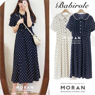 (ORDER) Váy MORAN dáng xòe dài chấm bi cổ bẻ Hàn Quốc - Có ảnh thật