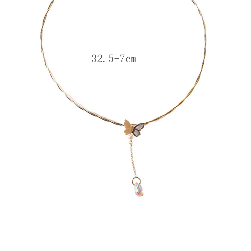 Butterfly Choker Necklaces Crystal Waterdrop Pendant Twist Clavicle Necklaces Jewelry Gold