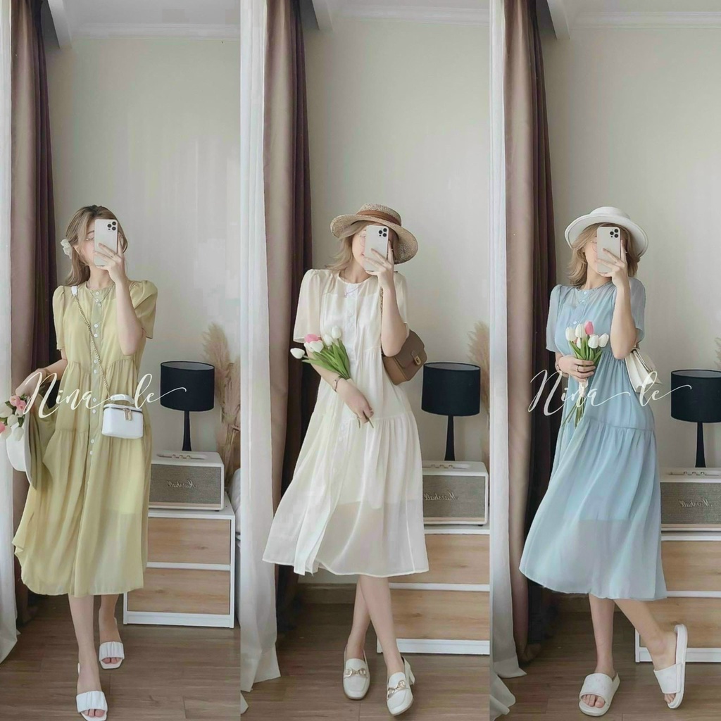 (Sale FreeShip) Đầm nữ dáng xòe,đầm thiết kế from babydoll  chất voan lót cotton,có 3 màu tôn da dễ mặc