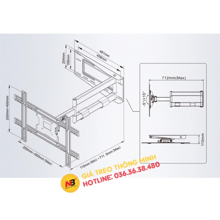 [Mã ELMS05 giảm 5% đơn 300k]Giá Treo Tivi Xoay Vuông Góc 90 Độ NB SP2 40 - 70 Inch Chính Hãng NorthBayou