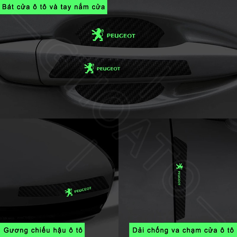 GTIOATO Bộ Bảo Vệ Tay Nắm Cửa ô Tô Sợi Carbon Bộ Bảo Vệ Bát Cửa Gương Hậu Xe HơI MiếNg DáN ChốNg XưỚC Phụ KiệN Ô Tô Cho Peugeot 3008 2008 5008 208 Traveller