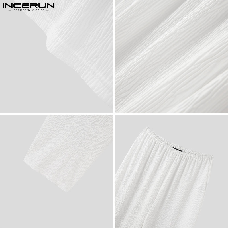 Quần dài ống rộng lưng thun INCERUN họa tiết kẻ sọc thời trang cho nam