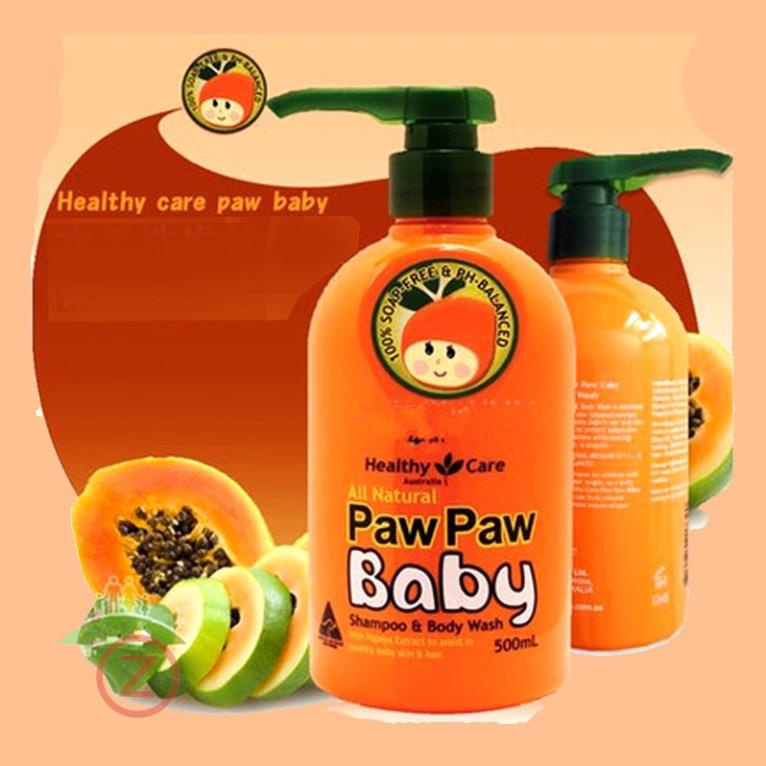 Sữa Tắm Gội Trẻ Em Dành cho da nhạy cảm Healthy Care Paw Paw Baby Shampoo &amp; Body Wash 500ml