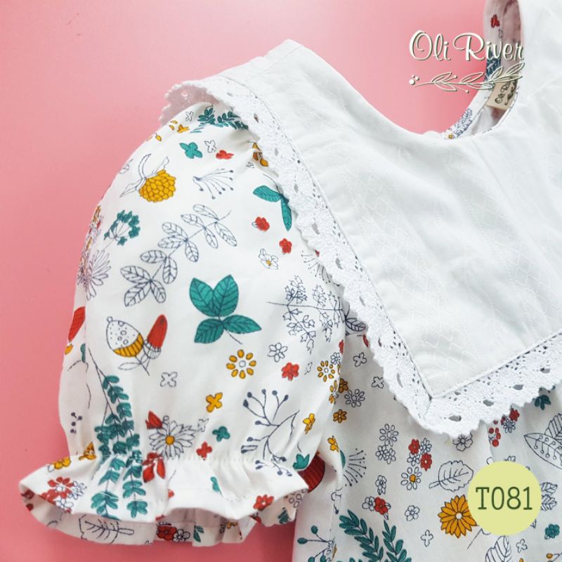 Đầm tiểu thư vải hoa nhí phối cổ ren trắng bé 8-26kg