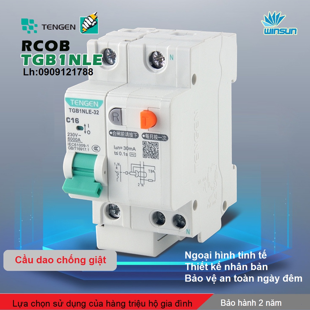 Tengen Cầu giao chống giật RCBO Tengen 1pha+N TGB1NLE-32 6-32A Winsun
