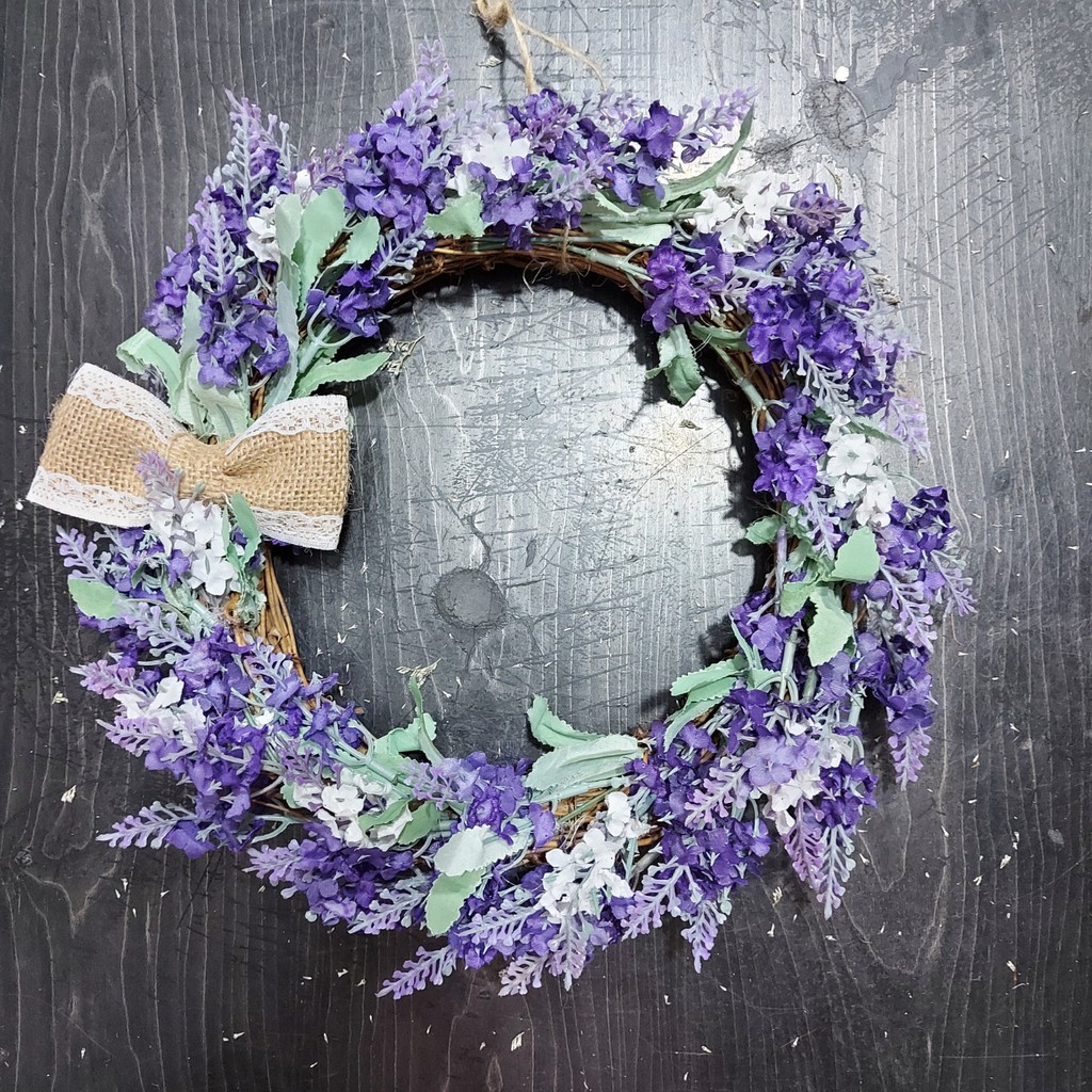 Vòng hoa giả vòng hoa lavender tím 25cm