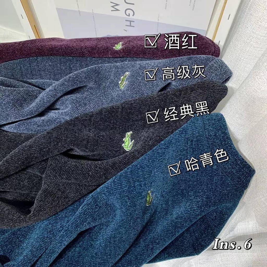 Áo len nam cổ tròn cao hàn quốc chất len nhung lót lông mềm đẹp giữ nhiệt thêu cá sấu hàng hãng cao cấp
