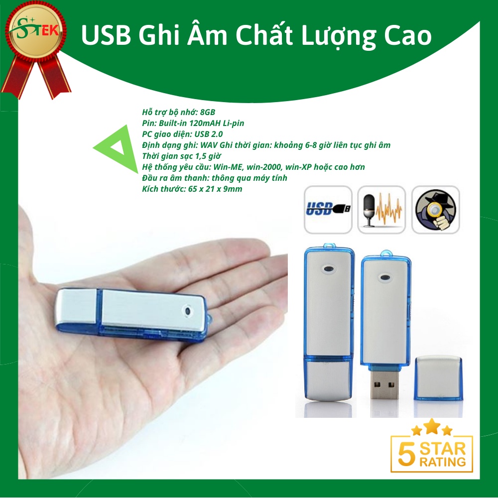 Máy Ghi Âm Mini Kiểu Dáng Usb Âm Thanh Rõ Nét Thu Âm Liên Tục 8 Tiếng Bắt Âm Thanh Tinh Thể Rõ Ràng Trong 5 Mét