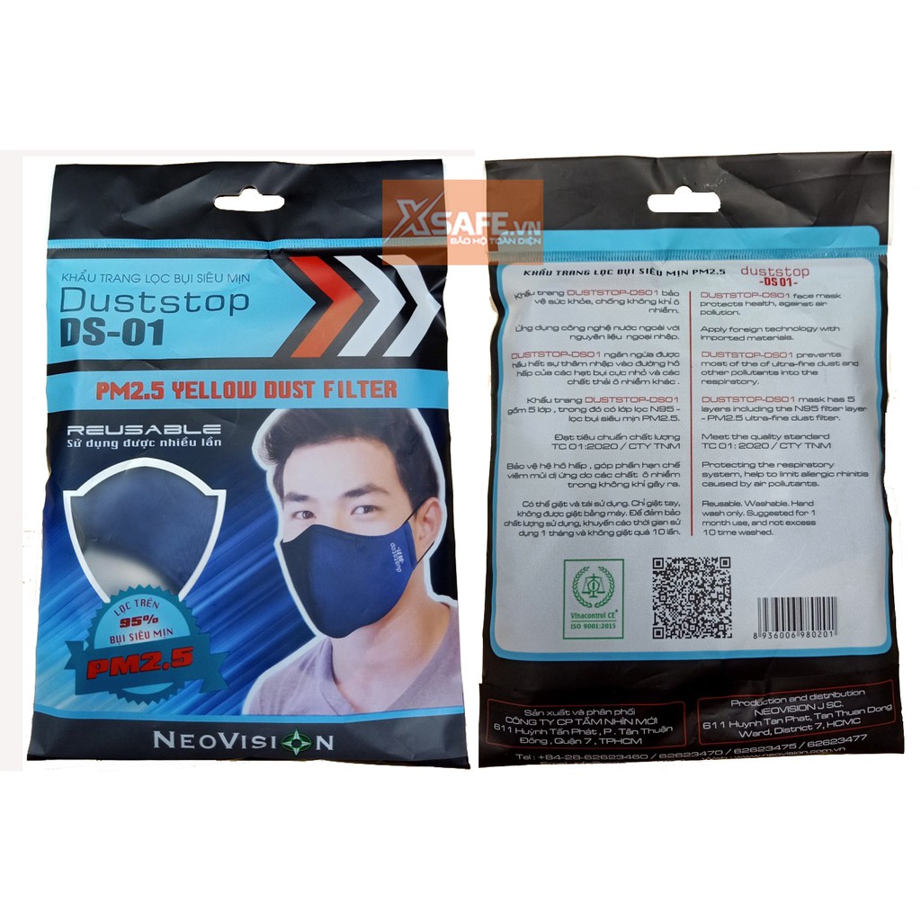 Khẩu trang Neomask Duststop màng lọc 6 lớp kháng khuẩn chống bụi mịn (giặt được) Tiêu chuẩn Nelson Hoa Kỳ