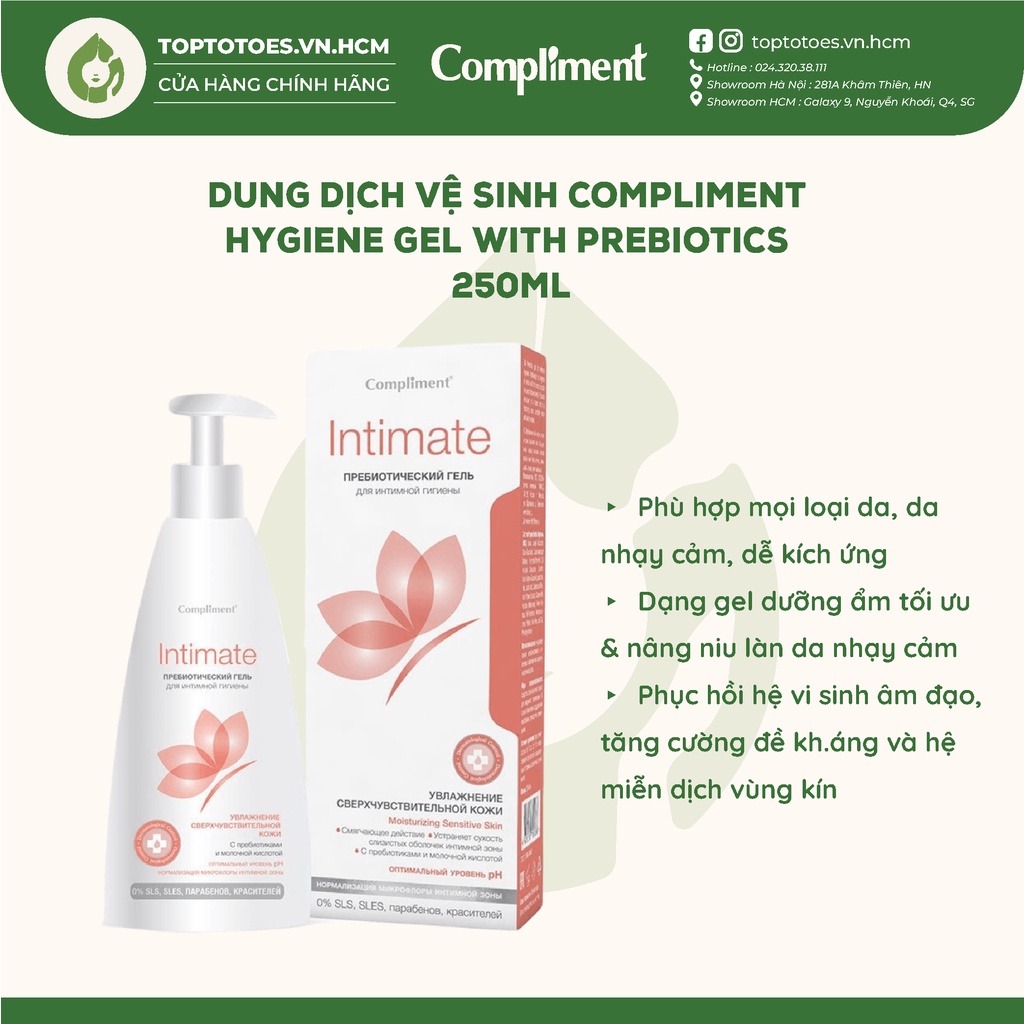 Dung dịch vệ sinh phụ nữ Compliment Intimate làm sạch dịu nhẹ, khử mùi, ngừa khuẩn & viêm 250ml