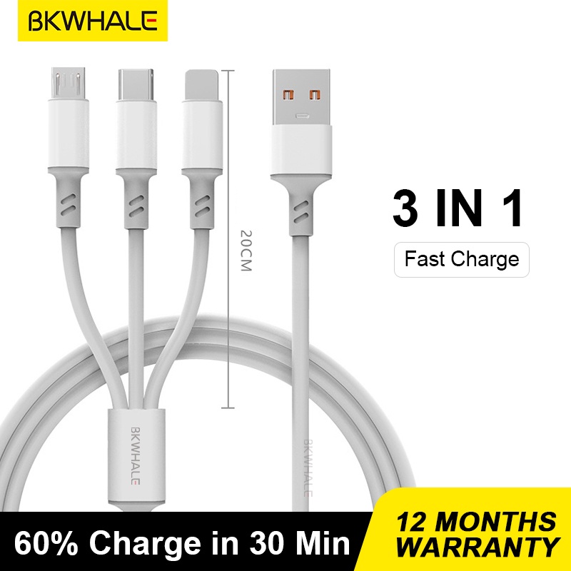BKWHALE Cáp sạc nhanh 3 trong 1 chuẩn micro usb + type c cho mọi điện thoại