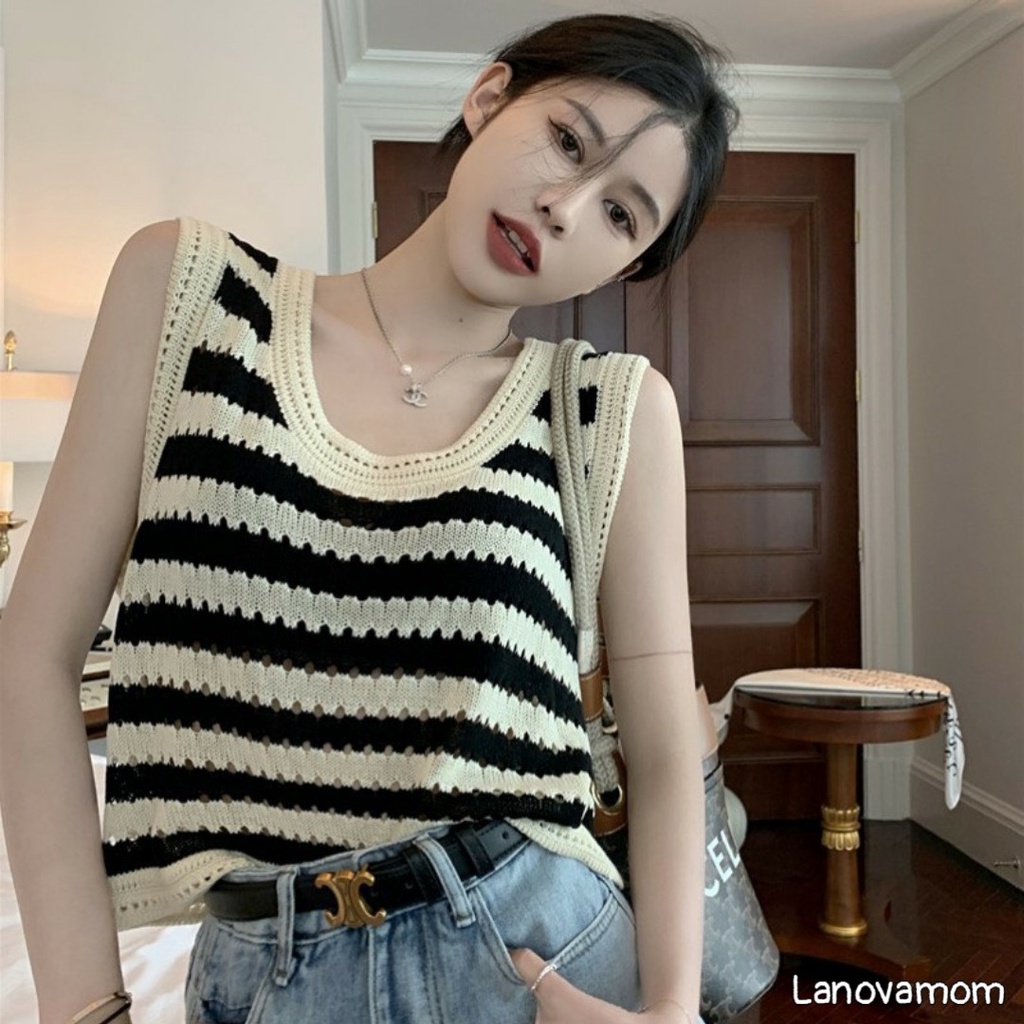 Áo Nữ Dệt Kim Dáng Rộng Kẻ Sọc Cá Tính thời trang siêu hit hot AN6643