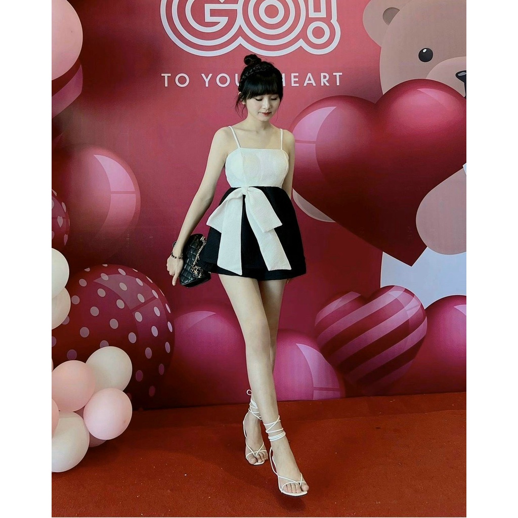 Set Áo Hai Dây Và Quần Ngắn Buộc Nơ Rose Fashion