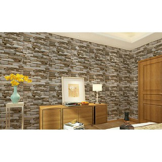 Cuộn 5M PVC giấy dán tường (có sẵn keo dán) - HÌNH GẠCH ĐÁ 3D NAU COFE KT026