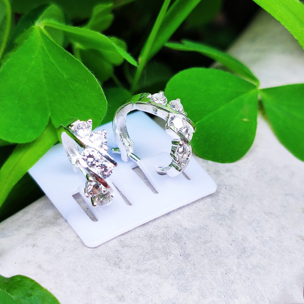 Bông tai bạc Bông tai tròn Van Jewelry V10381 đính đá trắng sáng bóng đường kính 15mm dày dặn