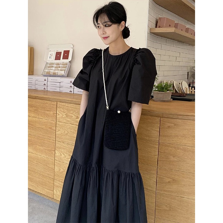 Đầm maxi Tay Phồng Cổ Tròn Dáng Rộng Phong Cách Hàn Quốc Thời Trang Mùa Hè Xinh Xắn Cho Nữ Mới