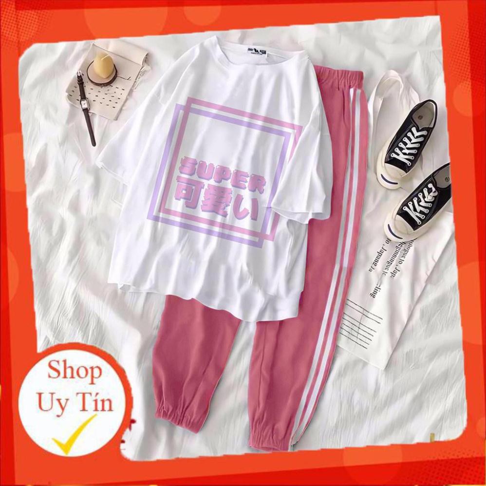 [COMBO TIẾT KIỆM] Set áo thun tay lửng quần thun 2 sọc HỒNG unisex, quần dài 2 sọc, 3 sọc Áo tay lỡ và quần kẻ PINK | BigBuy360 - bigbuy360.vn