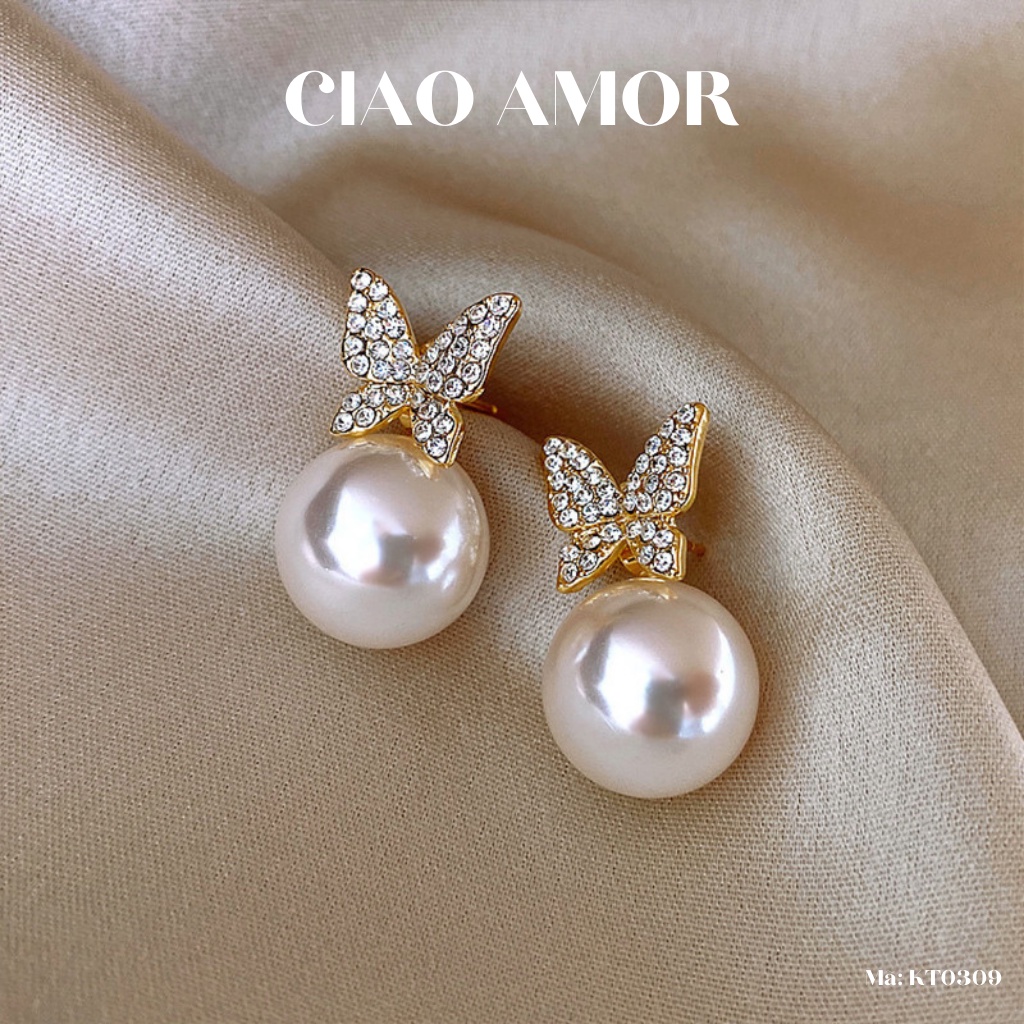 Khuyên tai nữ, Bông tai nữ cánh đính ngọc to ở dưới Trang sức Ciao Amor - KT0309
