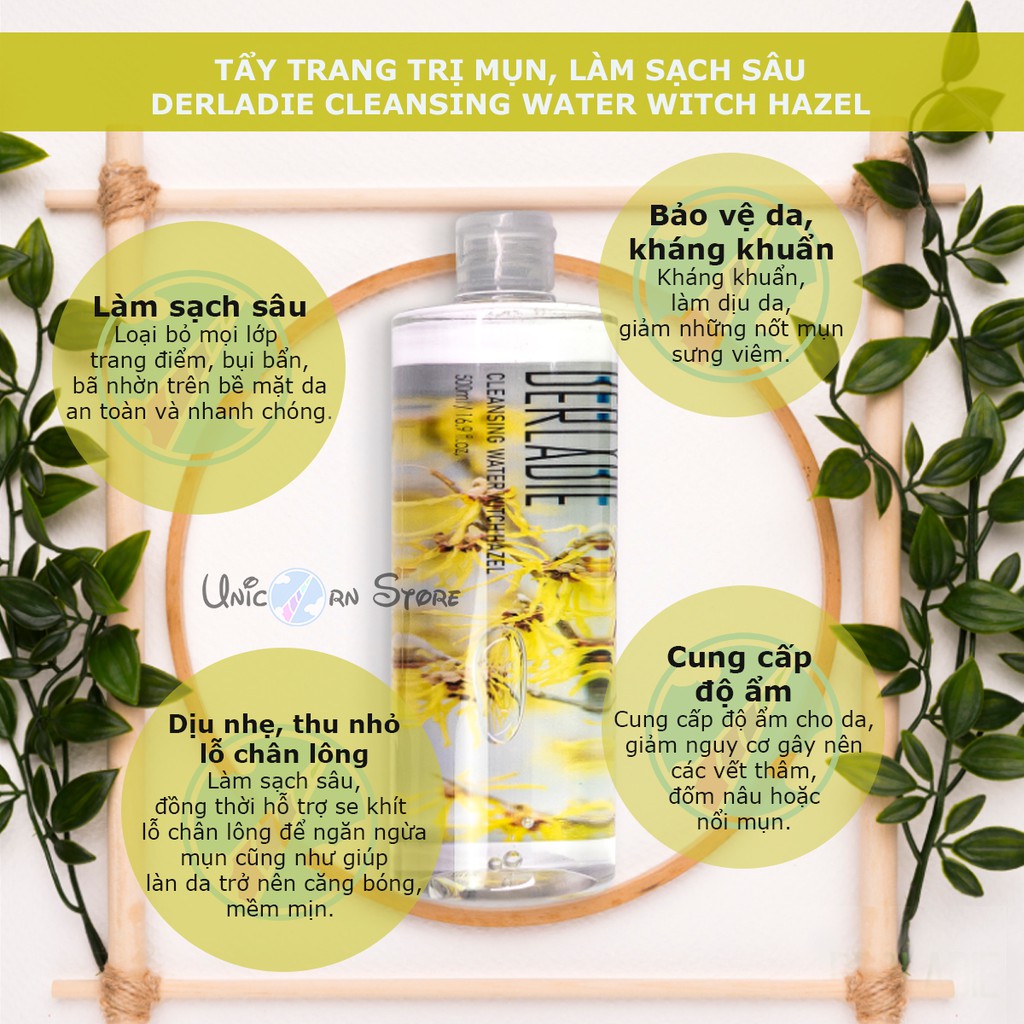 Nước Tẩy Trang Cây Phỉ Derladie Cleansing Water Witch Hazel