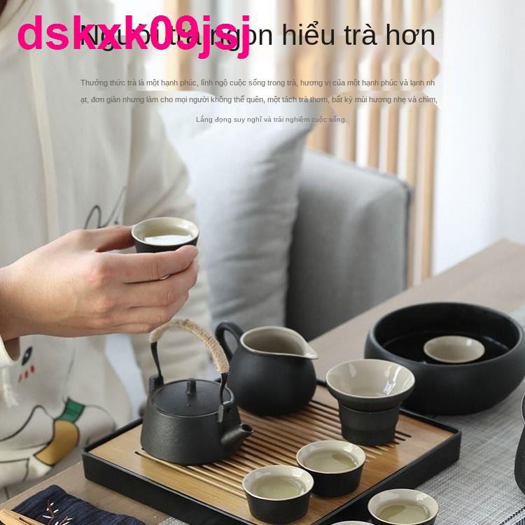 Bộ ấm trà gốm sứ đen nhỏ tách Kung Fu gia dụng kiểu Nhật đơn giản tại nhà văn phòng khay đựng